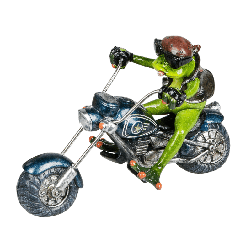 Bild von Dekofigur Frosch Biker mit blauem Motorrad