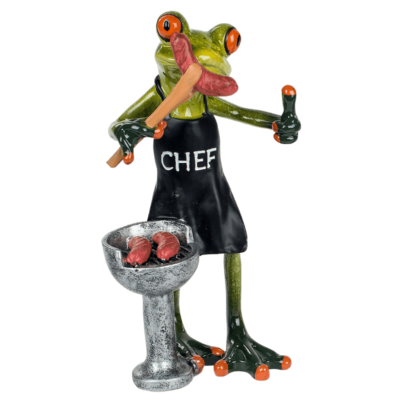 Bild von Dekofigur Frosch am Grill mit Bierflasche