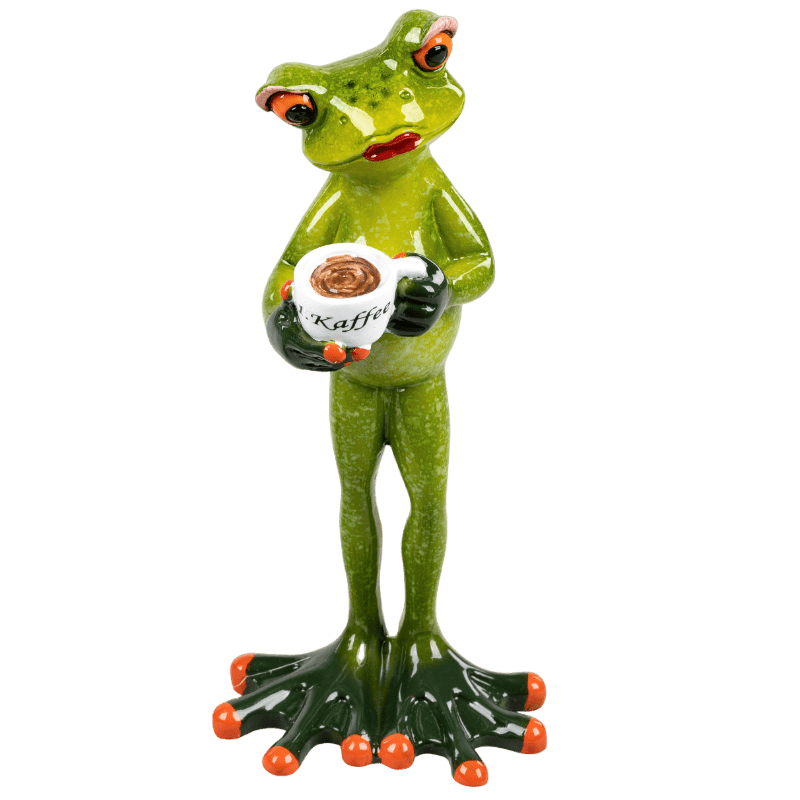 Bild von Dekofigur Frosch Frau mit Kaffee